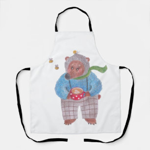 Tablier Ours, abeilles et cappuccino