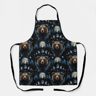 Tablier Ours au Clair de Lune Motif Aquarelle | Forêt Céle