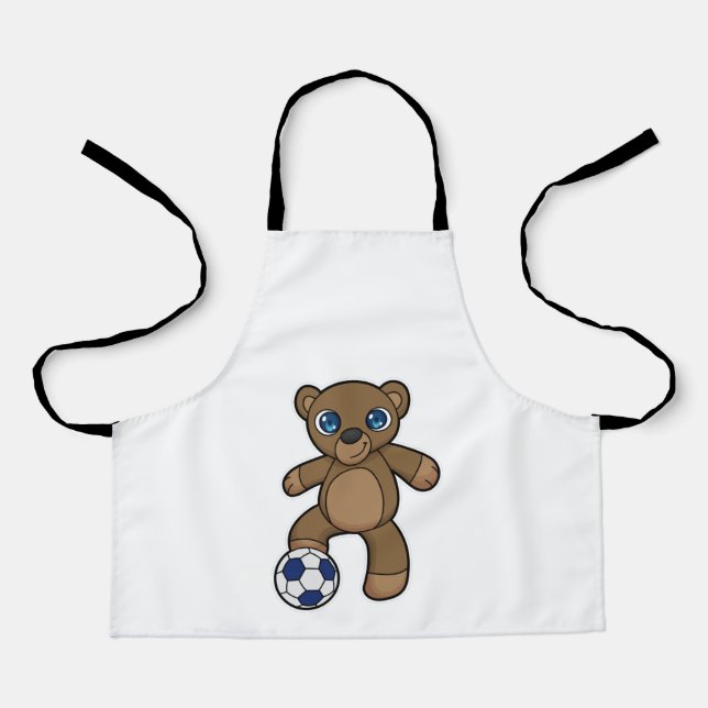 Tablier Ours comme joueur de football avec balle de footba (Recto)