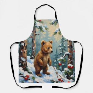 Tablier Ours en peluche vintage dans la forêt de pins enne