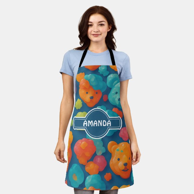 Tablier Ours gommé Floral Coloré Motif personnalisé (Porté)