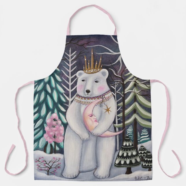 Tablier Ours polaire et lune d'hiver (Recto)