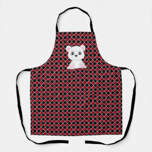 Tablier Ours polaire sur motif à carreaux noir et rouge