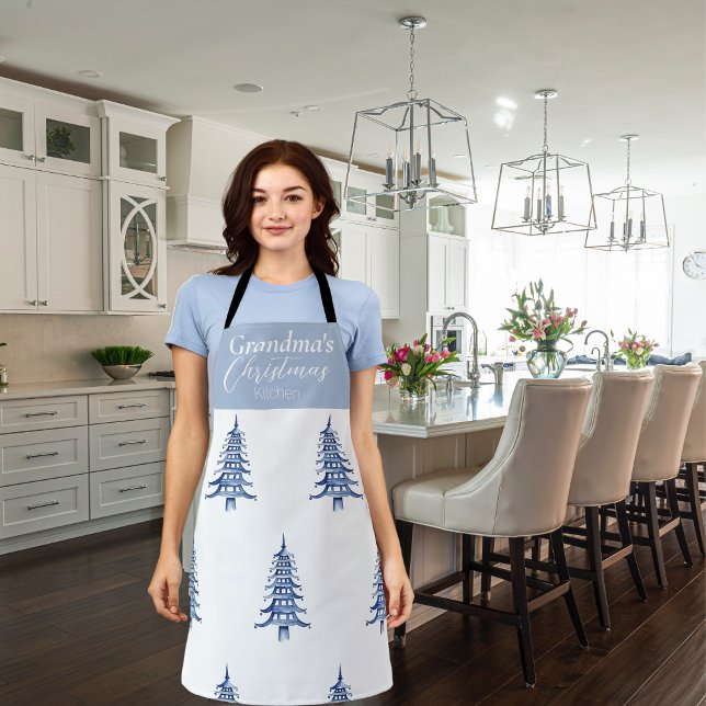 Tablier Pagode Bleue Custom Arbre de Noël Apron (Blue Pagoda Custom Christmas Tree Apron)