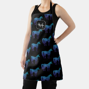 Tablier Paillettes de licorne motif ombré bleu aqua Monogr