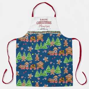 Tablier Pain d'épices Bleu Cuisine de Noël Souvenirs à mam
