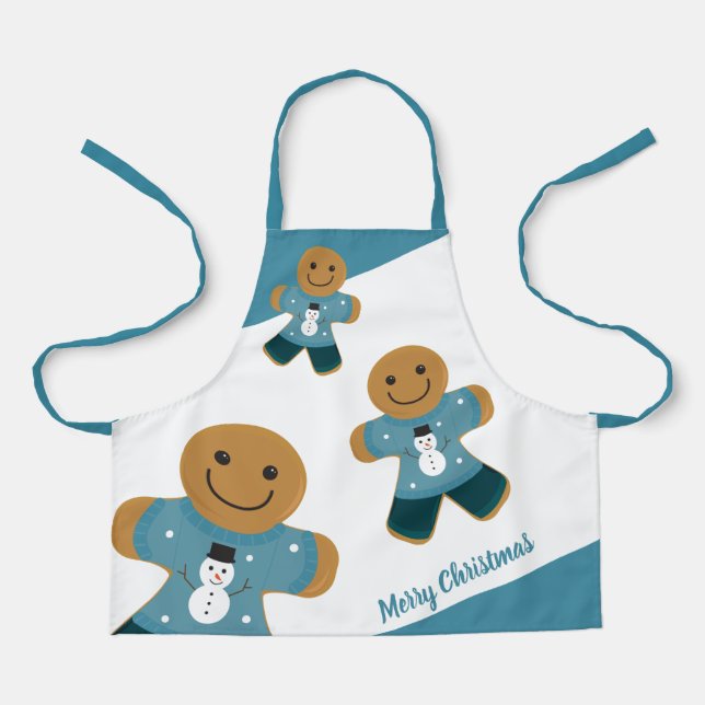 Tablier Pain d'épices Bleu Sweat de Noël Apron de Noël (Recto)