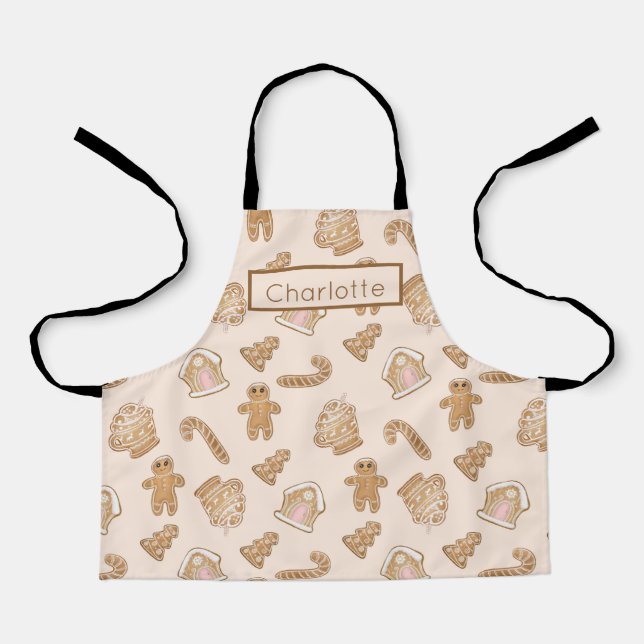 Tablier Pain d'épices rose doux motif de Noël Enfants Avr. (Recto)