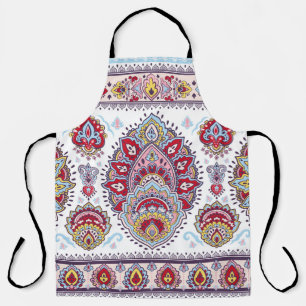Tablier Paisley indien floral, médaillon ethnique.