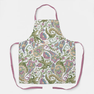 Tablier Paisley rose et vert sur blanc Vintage