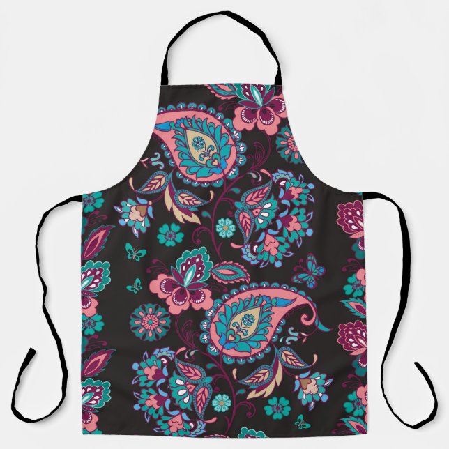 Tablier Paisley Stripe : Noir Décoratif Sans Seamless (Recto)