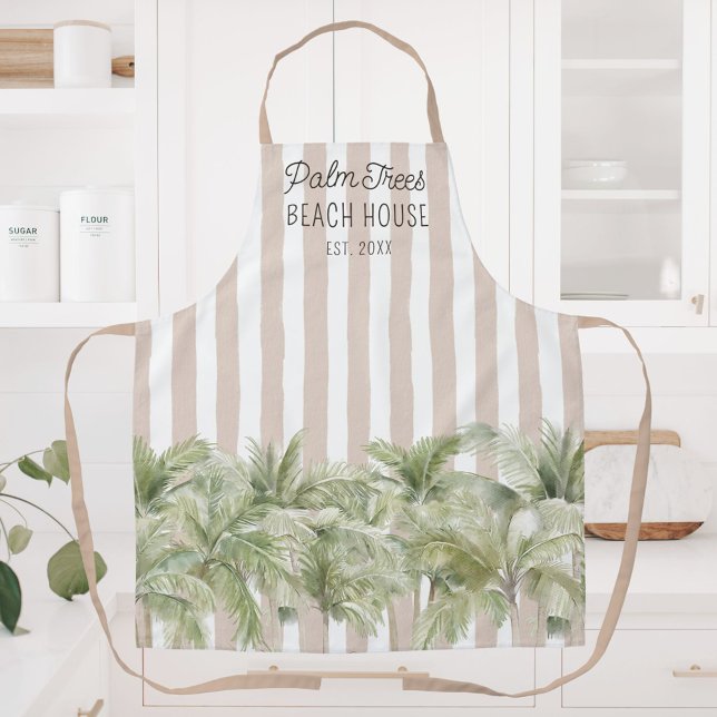Tablier Palmiers tropicaux Beige Stripes Maison de plage (In situ)