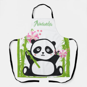 Tablier Panda heureux avec bambou et fleurs de cerisiers