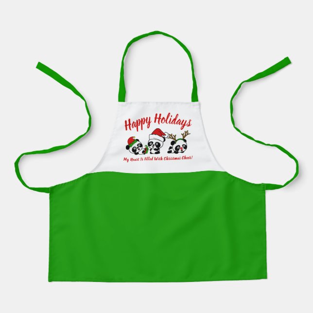 Tablier Pandas de Noël personnalisés (Recto)