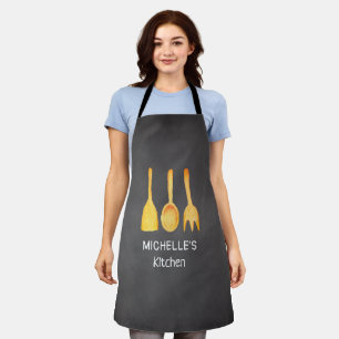 Tablier Panneaux noirs Ustensiles d'aquarelle jaune Apron
