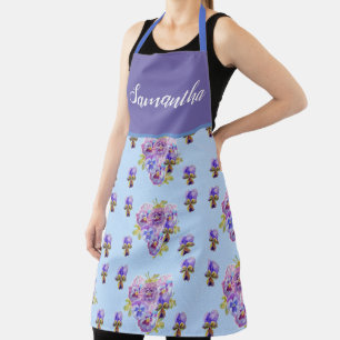 Tablier Pansal Floral Shabby Chic Bleu Violet Viola art