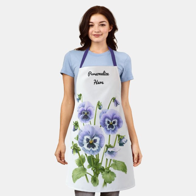 Tablier Pansies violettes Floral Botanical Personnalisé (Porté)