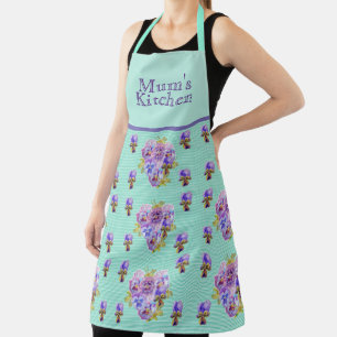Tablier Pansy Flower Aqua Bande art floral Cuisine Apron