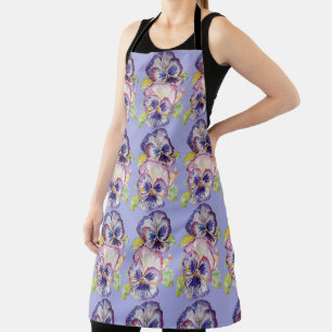 Tablier Pansy Watercolor Flower Lilac floral Kitchen Apron