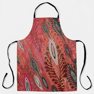 Tablier Paon vintage rouge décoratif Motif sans couture