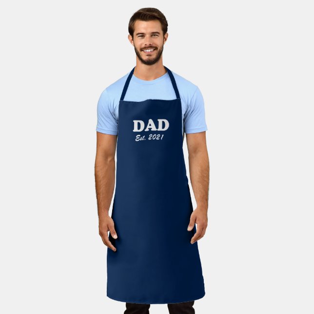 Tablier Papa Custom date établie marine bleu blanc moderne (Porté)