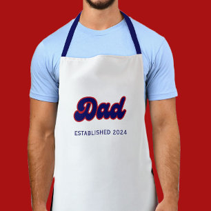 Tablier Papa rétro rouge et bleu, année personnalisée