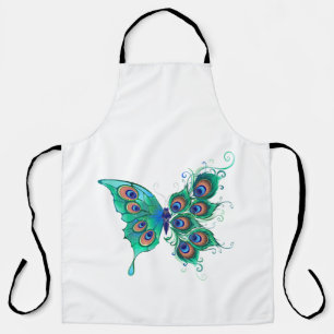 Tablier Papillon aux plumes de paon vert