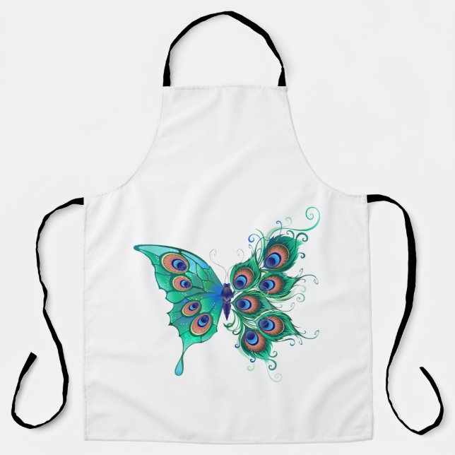 Tablier Papillon aux plumes de paon vert (Recto)