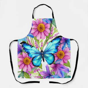 Tablier Papillon bleu dans un champ de fleurs