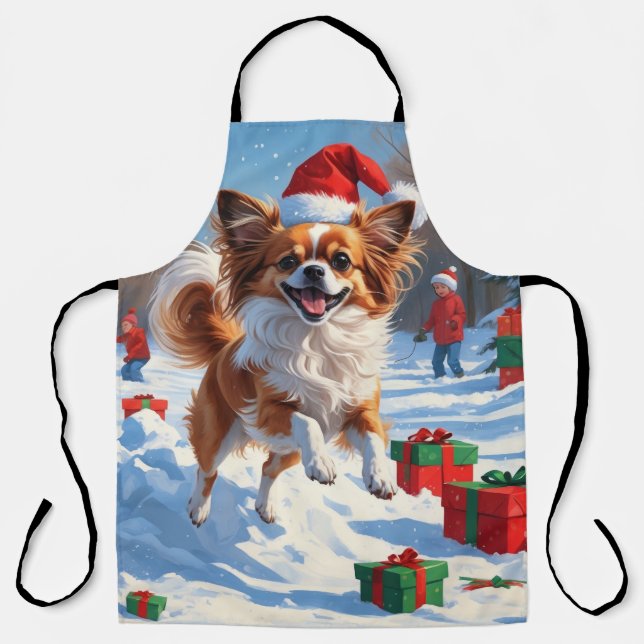 Tablier Papillon Chien courant dans la neige avec Casquett (Recto)