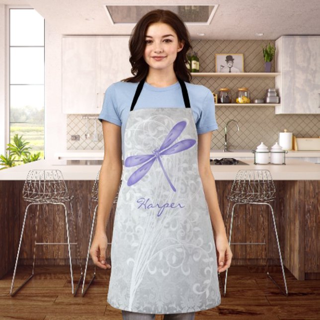 Tablier Papillon d'impression tout-en-plan personnalisé (Purple Dragonfly Personalized Apron)