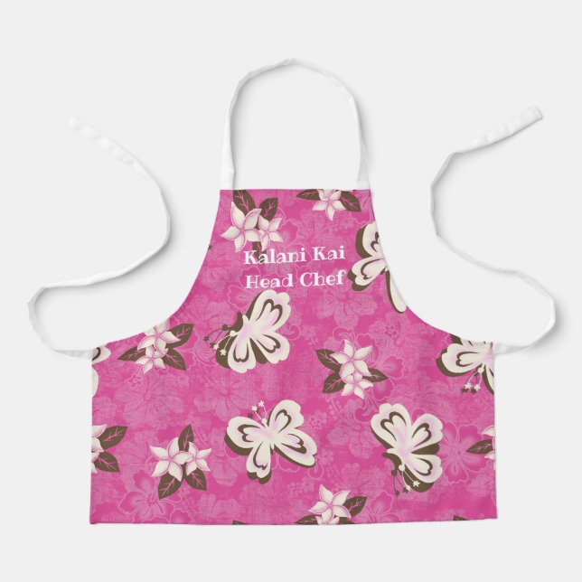 Tablier Papillon Honolua et Hibiscus hawaïen rose (Recto)