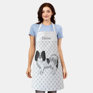 Tablier Papillon noir et blanc mignon chien avec texte per