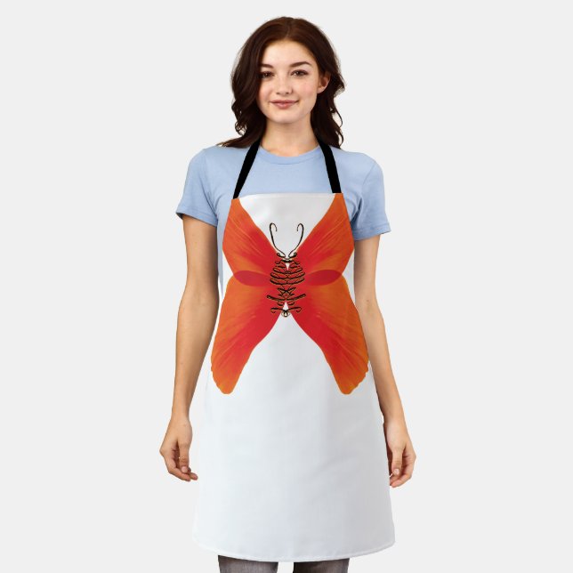 Tablier Papillon rouge orange avec votre nom (Porté)