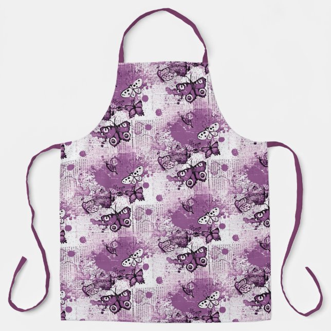 Tablier Papillons d'aquarelle violet Motif Fille mignonne (Recto)