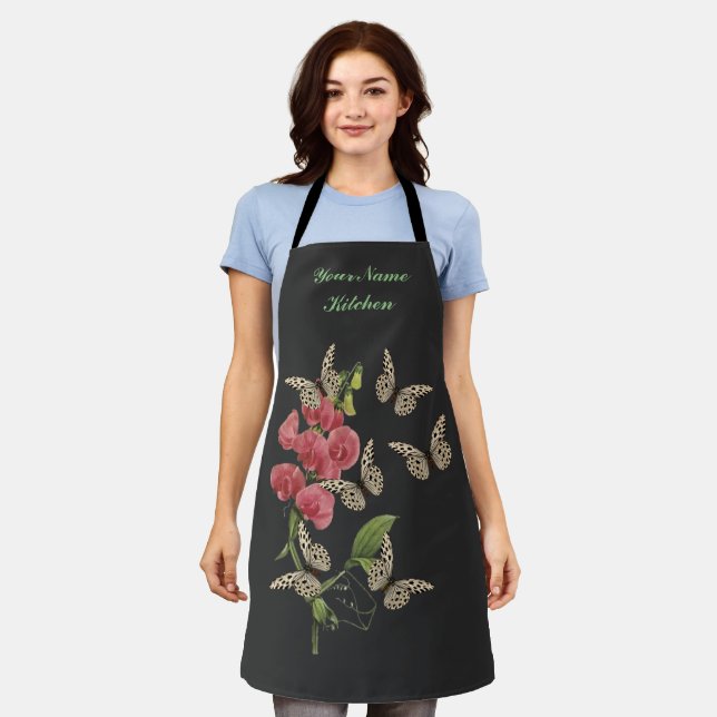 Tablier Papillons Et Fleur De Pois Doux Personnalisé (Porté)
