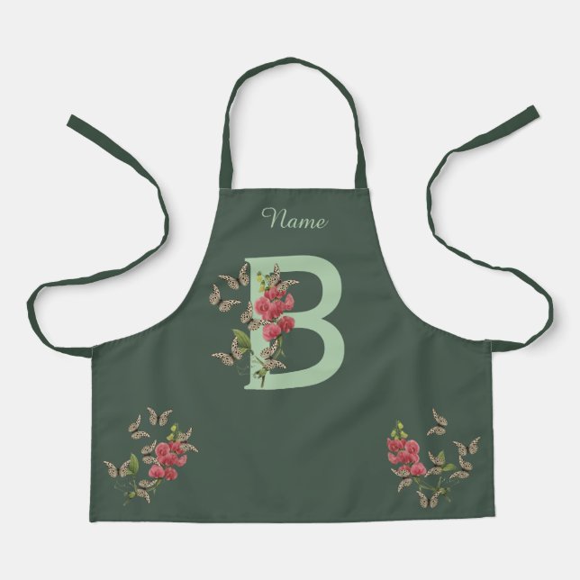 Tablier Papillons Pois doux Monogramme initial B Votre nom (Recto)