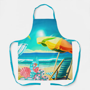 Tablier Parapluies de plage d'été, planche de surf et arbr