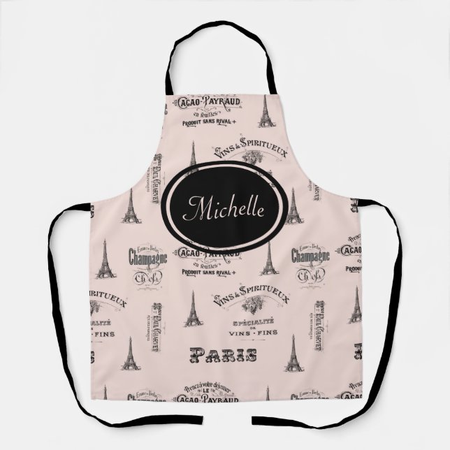 Tablier Paris Étiquette French Pink Personnalisé Apron (Recto)