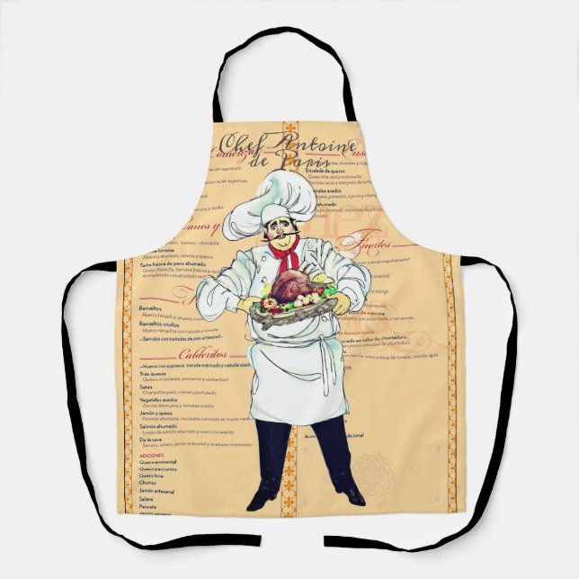 Tablier Paris France Chef Caricature Menu Texte (Recto)