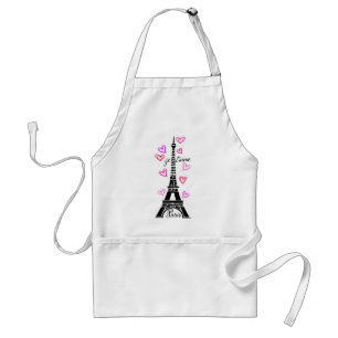 TABLIER PARIS JE T'AIME EIFFEL ET COEURS ROSES
