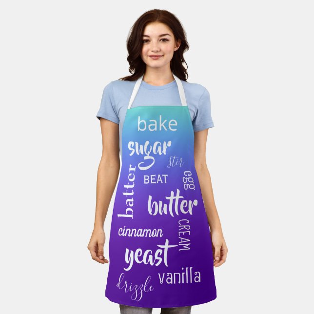 Tablier Parole de cuisson turquoise à violet (Porté)