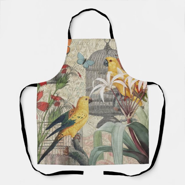 Tablier Parrot Jaune Tropical Antique Fleur (Recto)