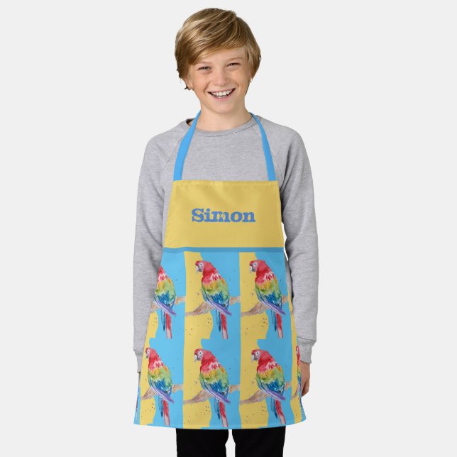 Tablier Parrot Macaw Pastel Blue Bird Birthday Boys Apron (Porté)