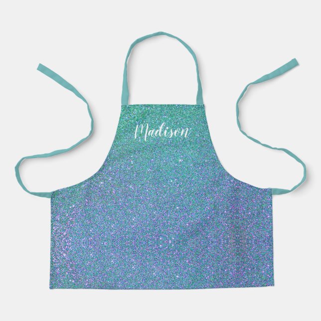 Tablier Parties scintillant bleue Turquoise personnalisée  (Recto)