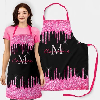 Tablier Parties scintillant de séchage rose chaud Monogram