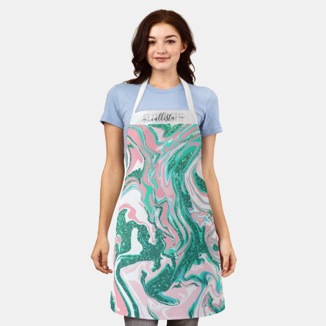 Tablier Parties scintillant moderne blanche rose Turquoise (Porté)