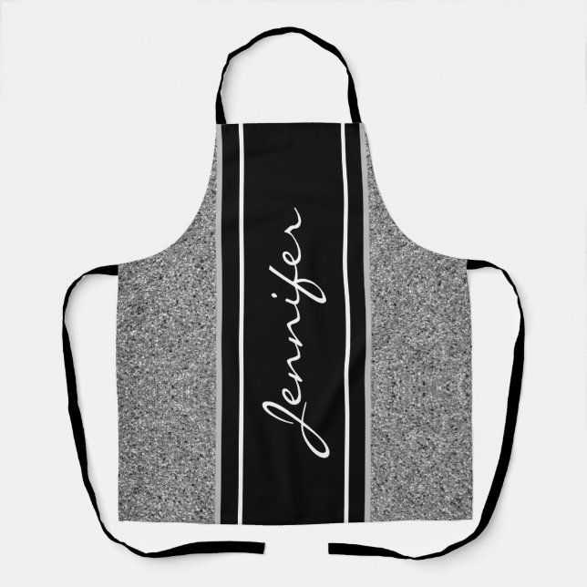 Tablier Parties scintillant moderne en argent noir blanc p (Recto)