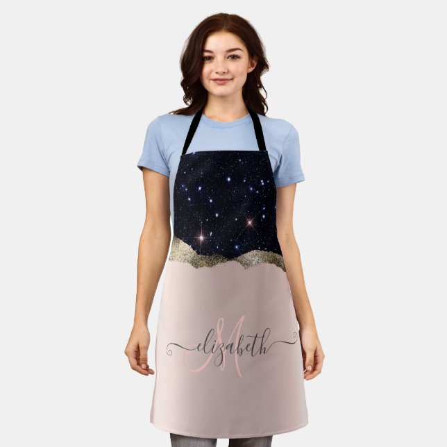 Tablier Parties scintillant noire moderne Rose or Monogram (Porté)