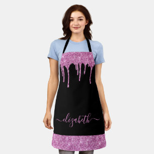 Tablier Parties scintillant rose gouttes Monogramme noir